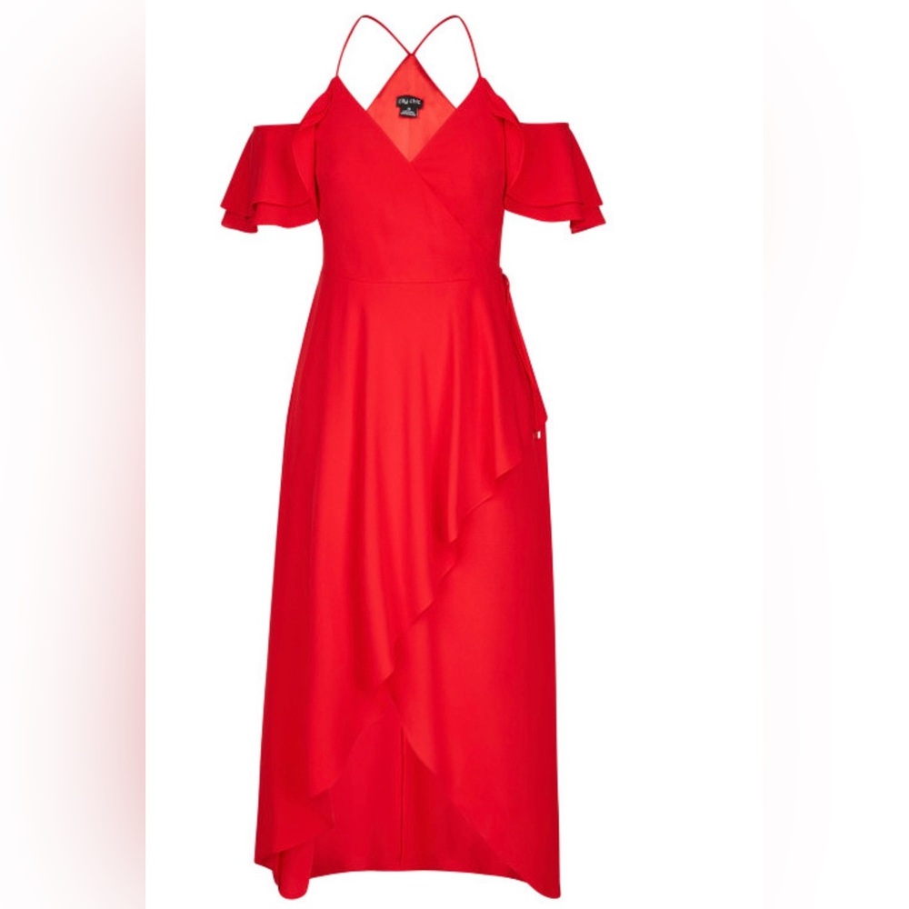 Formal dress City chic size L (20) sexy red dress Hot Deep v neck, cold shoulder - Picture 4 of 16